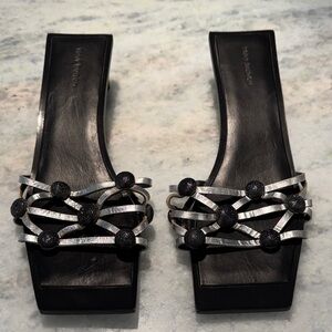 Tory Burch Black Slide Sandals with Silver Straps